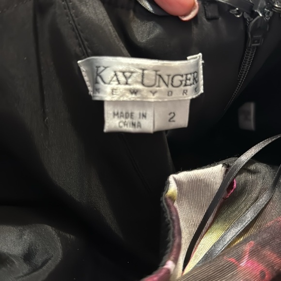 Kay Unger Floral Linen Silk Tie Neck Cocktail Dress - Picture 4 of 5